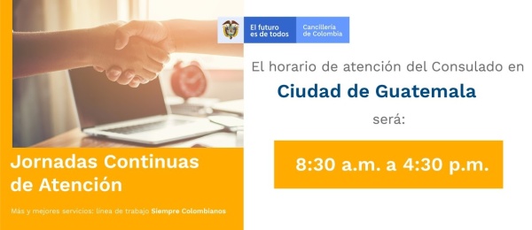 El Consulado de Colombia en Guatemala realizará una jornada continua de atención el 30 de enero